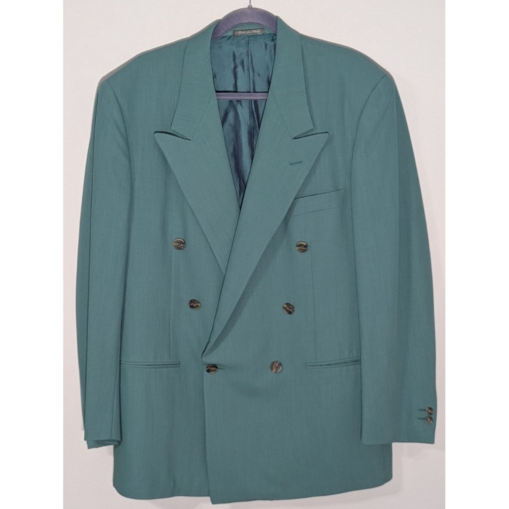 Vintage Corneliani LOOK 6 Button DB Teal Sage Green Extra Fine Wool Italy 42L